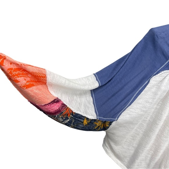 Free People Batwing Oversized Flowy Boho Color Block w/Florals Raw Hem Size L - Picture 7 of 14